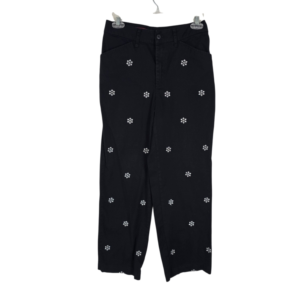 Vintage Northern Isles Black High Waist Straight Leg Pants Embroidered Snowflake